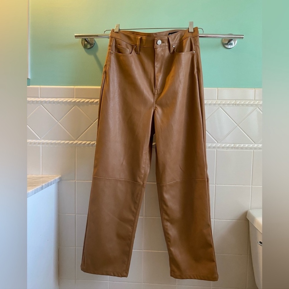 Camel Vegan Leather Pants - Picture 4 of 8